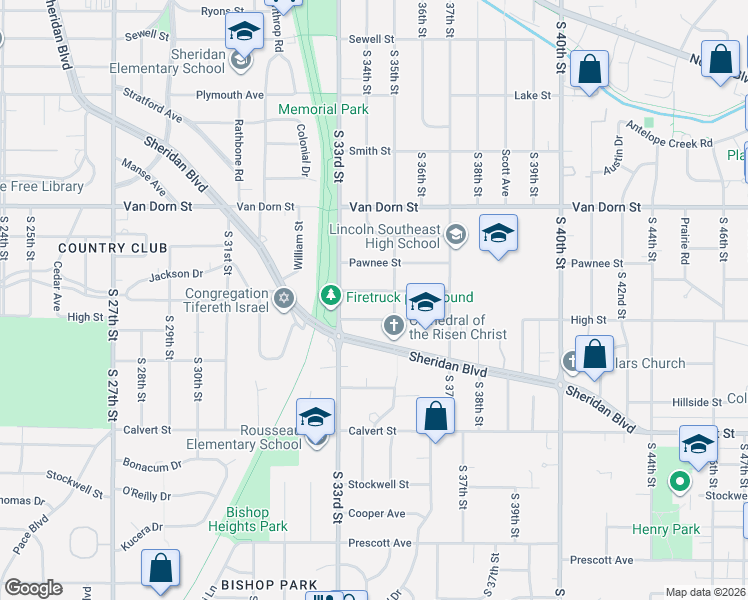 map of restaurants, bars, coffee shops, grocery stores, and more near 3330 Melrose Avenue in Lincoln