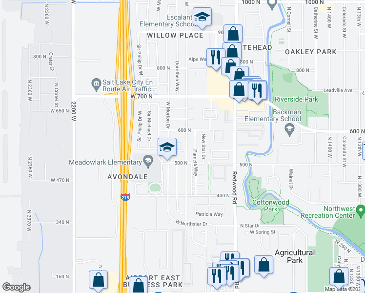 map of restaurants, bars, coffee shops, grocery stores, and more near 576 Star Crest Drive West in Salt Lake City