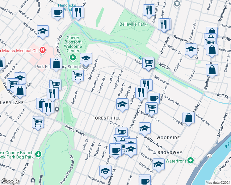 map of restaurants, bars, coffee shops, grocery stores, and more near 723 Highland Avenue in Newark