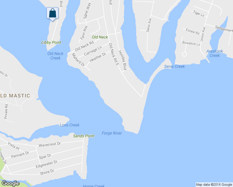 map of restaurants, bars, coffee shops, grocery stores, and more near 34 Old Neck Road South in Center Moriches