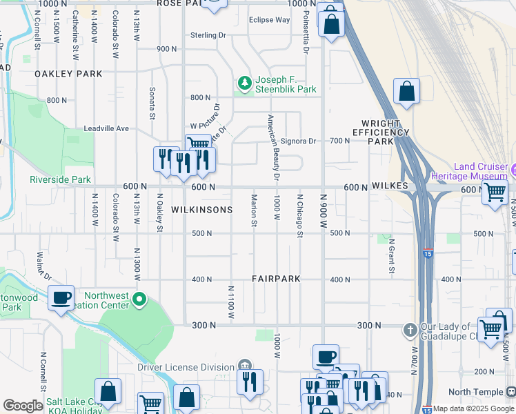 map of restaurants, bars, coffee shops, grocery stores, and more near 548 Marion Street in Salt Lake City