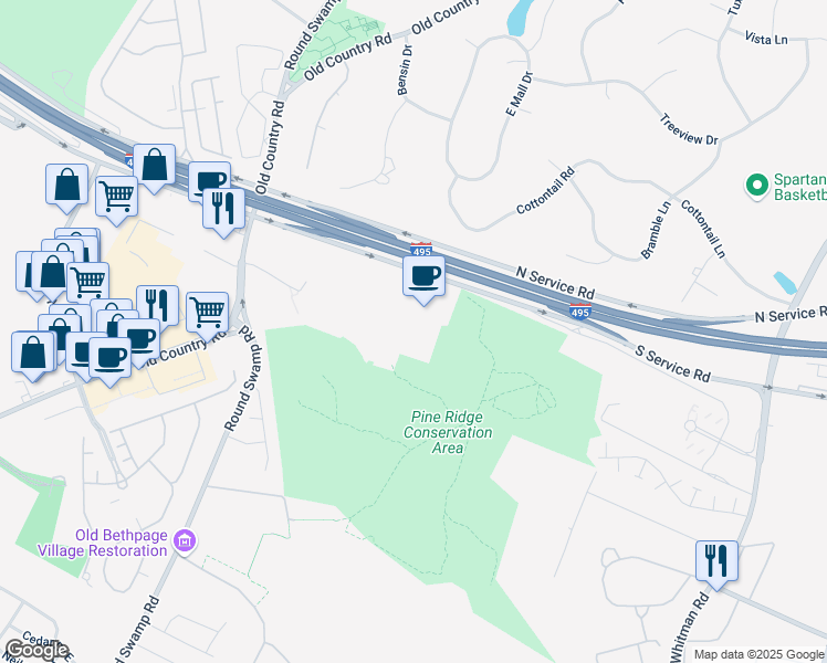 map of restaurants, bars, coffee shops, grocery stores, and more near 68 South Service Road in Melville