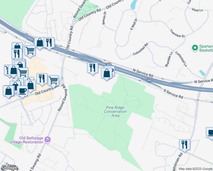 map of restaurants, bars, coffee shops, grocery stores, and more near 68 South Service Road in Melville