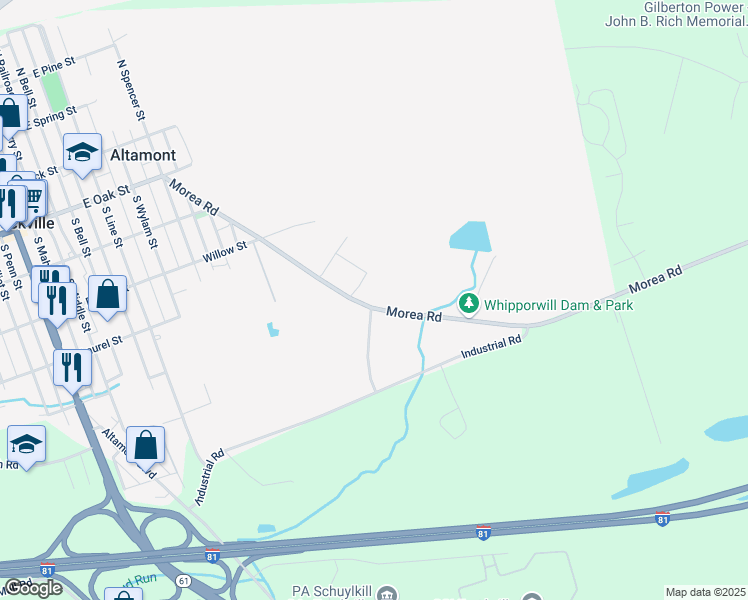 map of restaurants, bars, coffee shops, grocery stores, and more near 217 Morea Road in Frackville