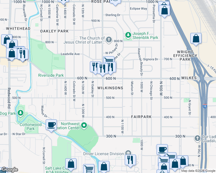 map of restaurants, bars, coffee shops, grocery stores, and more near 1164 West Girard Avenue in Salt Lake City