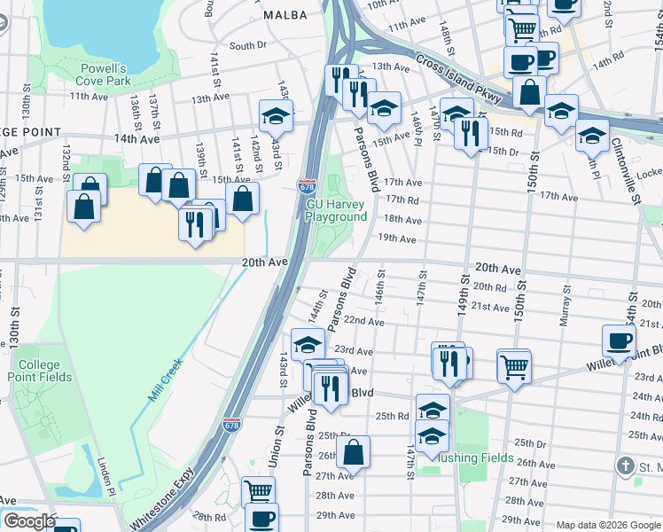 map of restaurants, bars, coffee shops, grocery stores, and more near in Queens