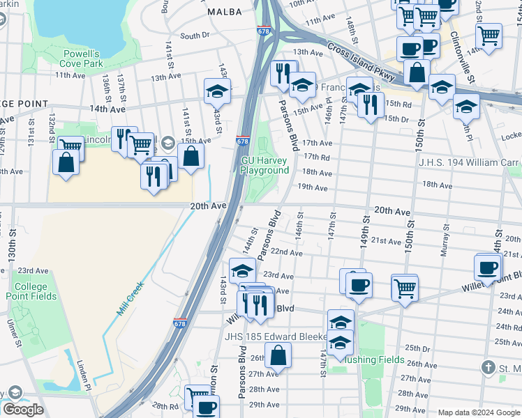 map of restaurants, bars, coffee shops, grocery stores, and more near in Queens