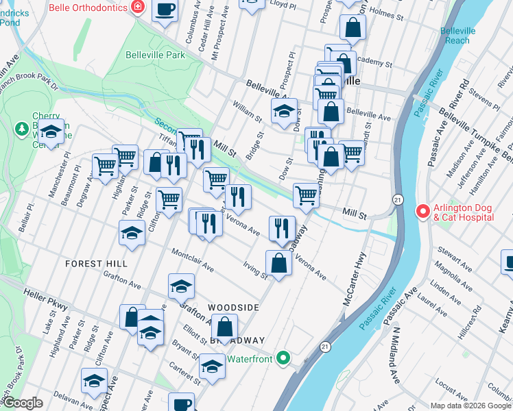 map of restaurants, bars, coffee shops, grocery stores, and more near 157 Sylvan Avenue in Newark