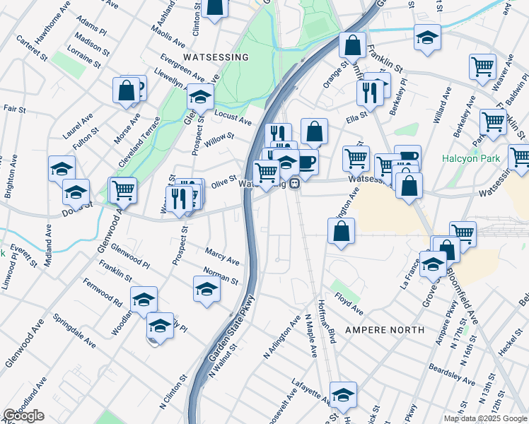map of restaurants, bars, coffee shops, grocery stores, and more near 17 Dodd Street in Bloomfield
