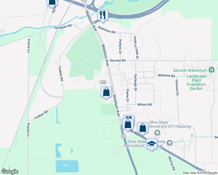 map of restaurants, bars, coffee shops, grocery stores, and more near 511 Westview Drive in Wooster