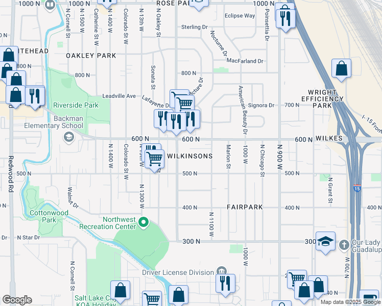 map of restaurants, bars, coffee shops, grocery stores, and more near 1150 West Girard Avenue in Salt Lake City