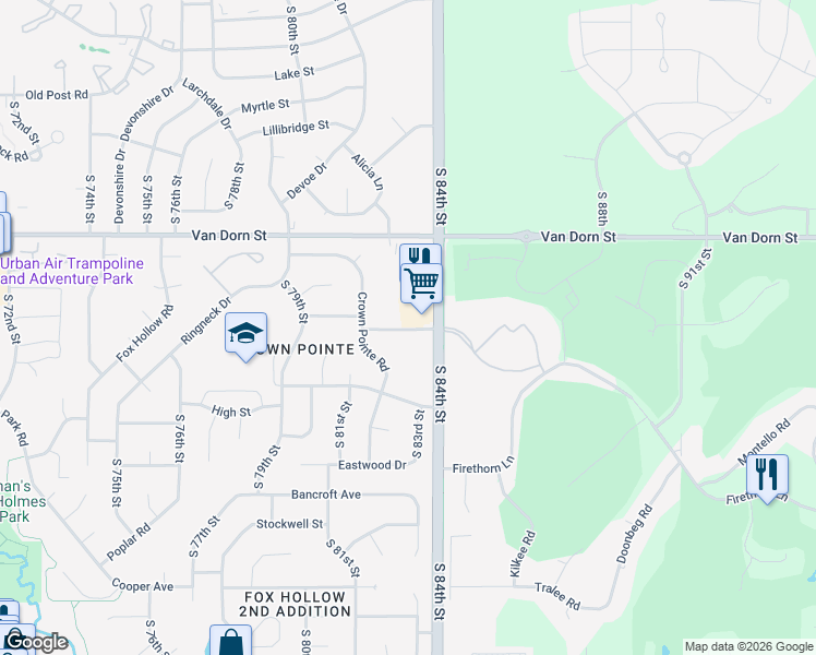 map of restaurants, bars, coffee shops, grocery stores, and more near 8320 Rockledge Road in Lincoln