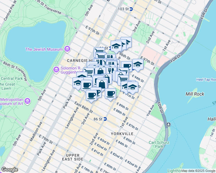 map of restaurants, bars, coffee shops, grocery stores, and more near in New York
