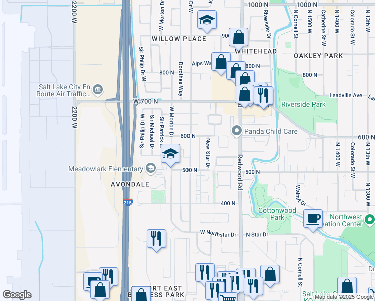 map of restaurants, bars, coffee shops, grocery stores, and more near 555 Star Crest Drive West in Salt Lake City