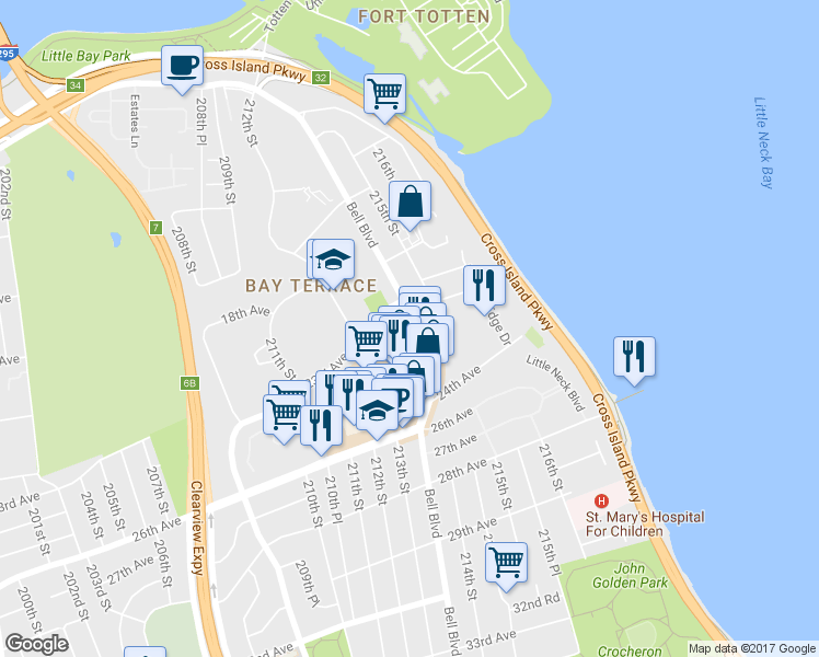 map of restaurants, bars, coffee shops, grocery stores, and more near in Queens