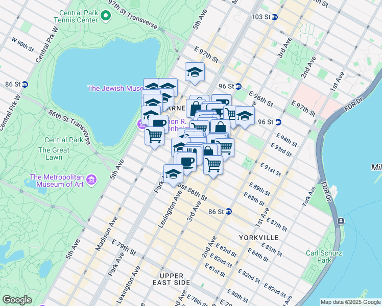 map of restaurants, bars, coffee shops, grocery stores, and more near in New York