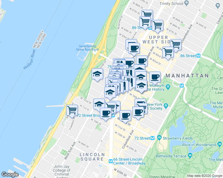 map of restaurants, bars, coffee shops, grocery stores, and more near in New York
