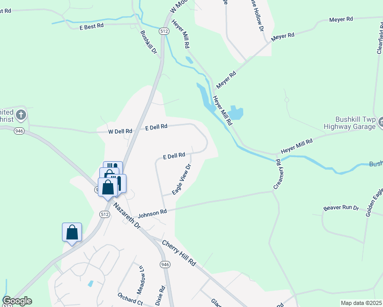 map of restaurants, bars, coffee shops, grocery stores, and more near 671 East Dell Road in Bath
