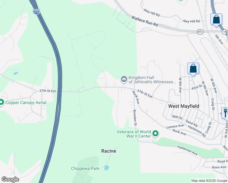 map of restaurants, bars, coffee shops, grocery stores, and more near 3126 37th Street Extension in Beaver Falls