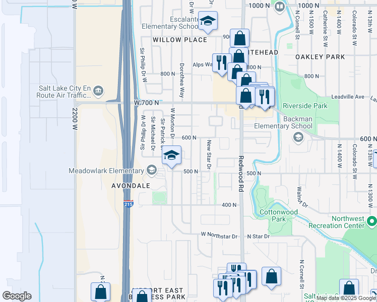 map of restaurants, bars, coffee shops, grocery stores, and more near 555 Star Crest Drive West in Salt Lake City