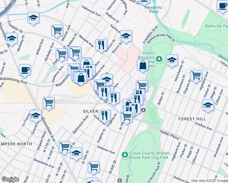 map of restaurants, bars, coffee shops, grocery stores, and more near 244 Belmont Avenue in Belleville