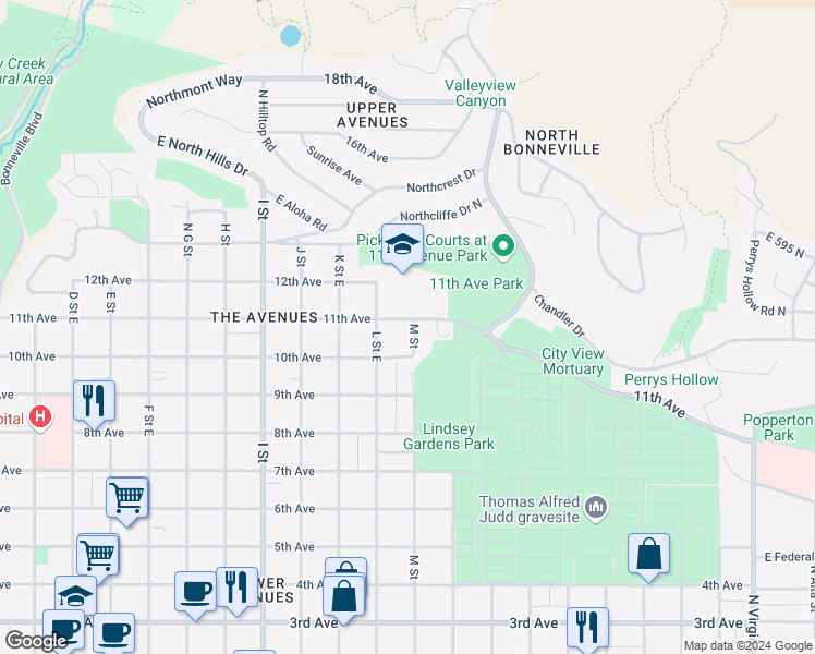 map of restaurants, bars, coffee shops, grocery stores, and more near 786 East 11th Avenue in Salt Lake City