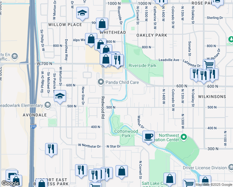 map of restaurants, bars, coffee shops, grocery stores, and more near 558 North Redwood Road in Salt Lake City