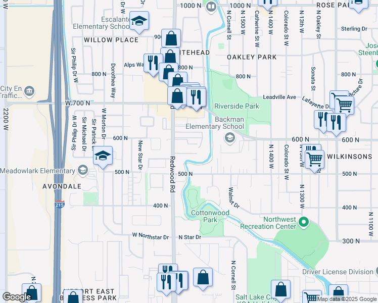 map of restaurants, bars, coffee shops, grocery stores, and more near 594 North Redwood Road in Salt Lake City