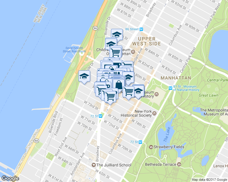 map of restaurants, bars, coffee shops, grocery stores, and more near in New York