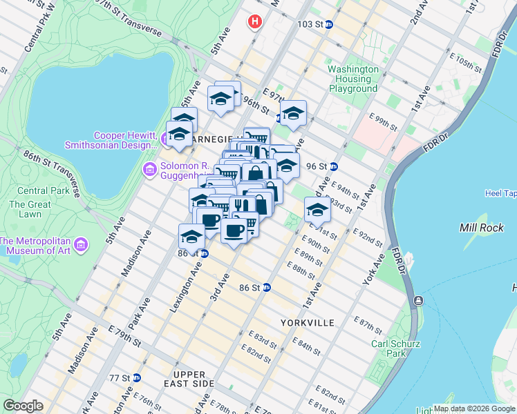 map of restaurants, bars, coffee shops, grocery stores, and more near in New York