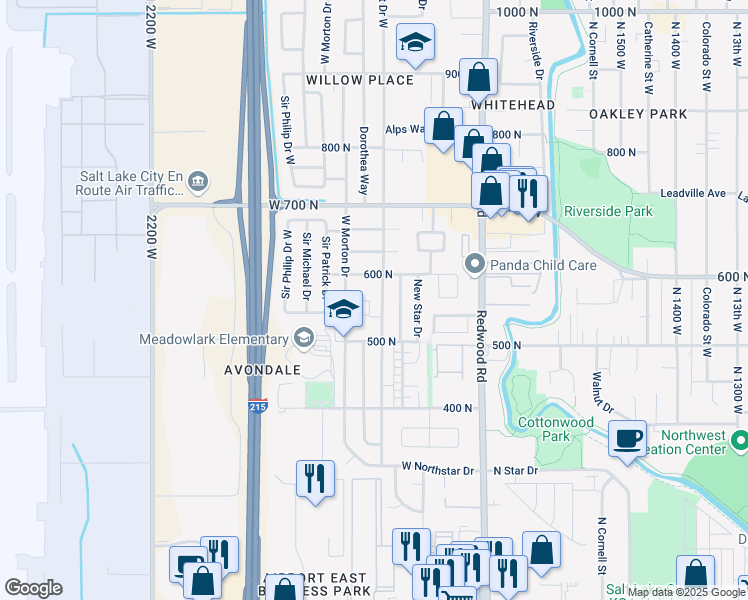 map of restaurants, bars, coffee shops, grocery stores, and more near 576 Star Crest Drive West in Salt Lake City