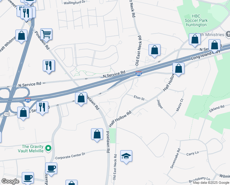 map of restaurants, bars, coffee shops, grocery stores, and more near 400 South Service Road in Melville