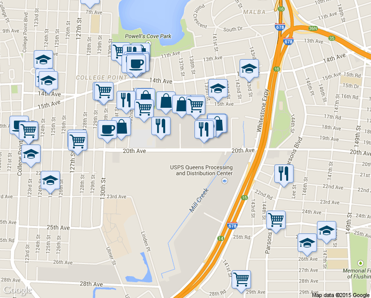 map of restaurants, bars, coffee shops, grocery stores, and more near in Queens