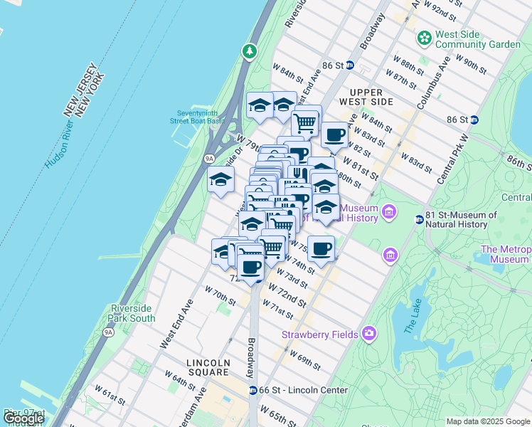 map of restaurants, bars, coffee shops, grocery stores, and more near in New York