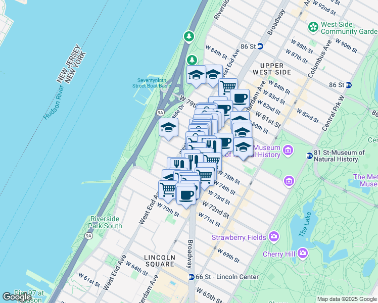 map of restaurants, bars, coffee shops, grocery stores, and more near in New York