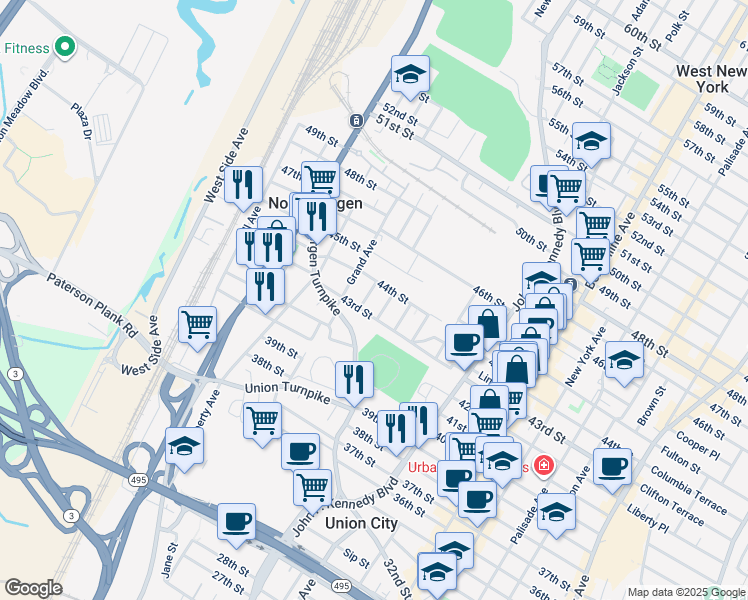 map of restaurants, bars, coffee shops, grocery stores, and more near 4317 Cottage Avenue in North Bergen