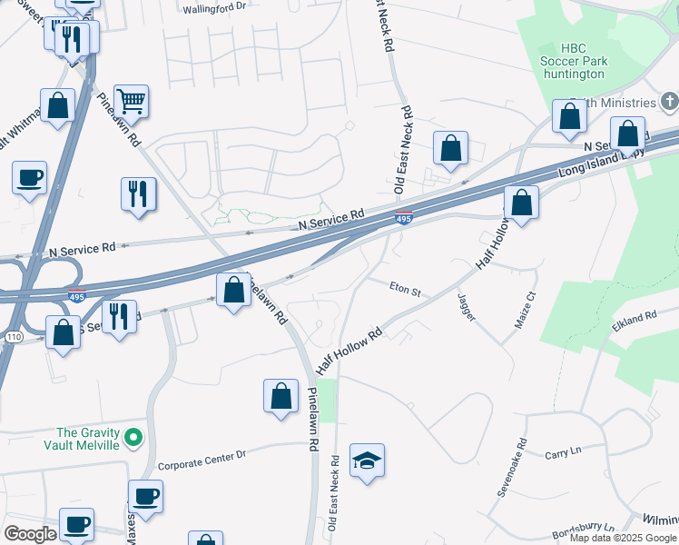 map of restaurants, bars, coffee shops, grocery stores, and more near 400 South Service Road in Melville