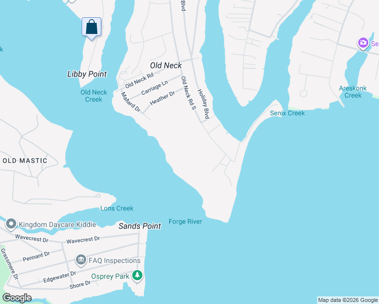 map of restaurants, bars, coffee shops, grocery stores, and more near 32 Old Neck Rd S in Center Moriches