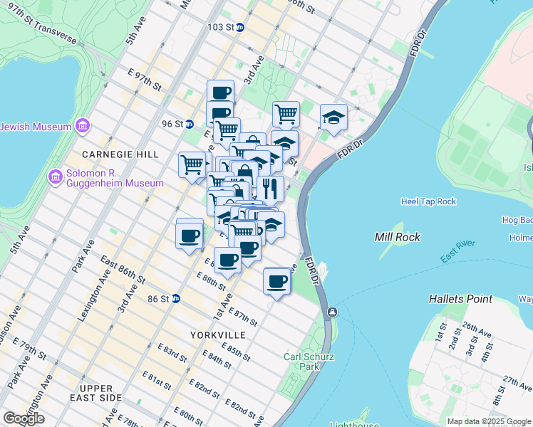 map of restaurants, bars, coffee shops, grocery stores, and more near in New York