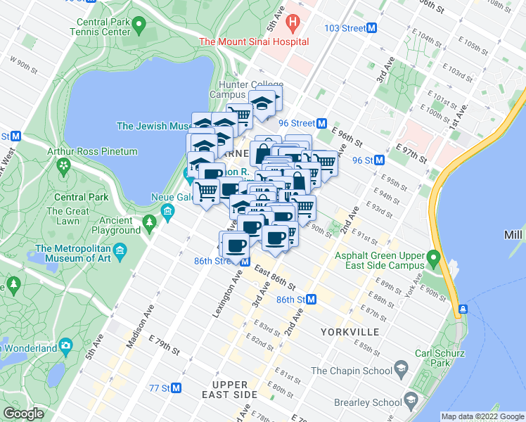 map of restaurants, bars, coffee shops, grocery stores, and more near in New York
