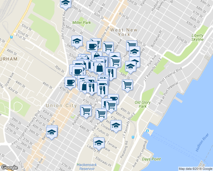 map of restaurants, bars, coffee shops, grocery stores, and more near 318 51st Street in West New York