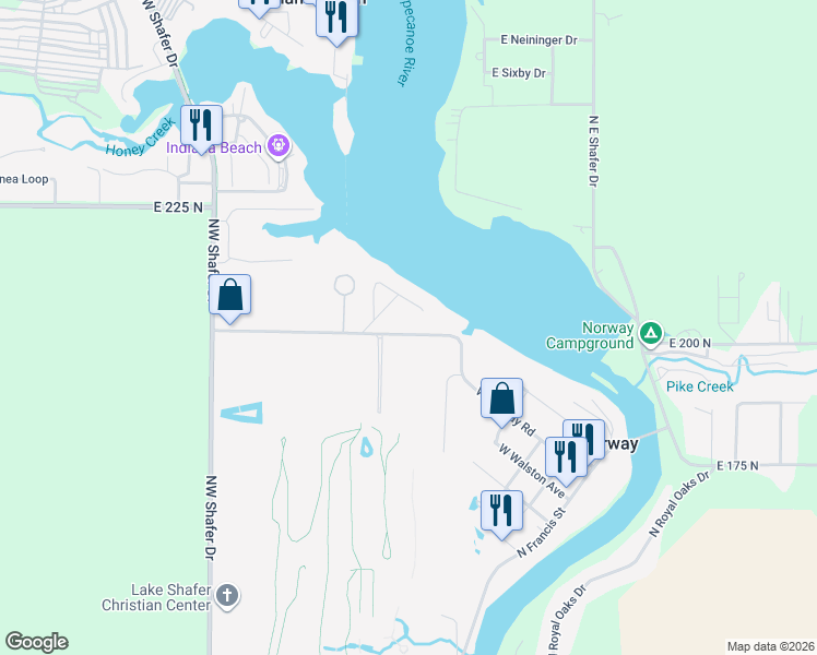 map of restaurants, bars, coffee shops, grocery stores, and more near 5403 West Norway Road in Monticello