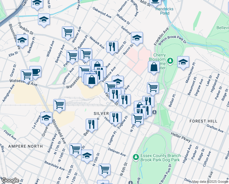 map of restaurants, bars, coffee shops, grocery stores, and more near 22 Magnolia Street in Belleville