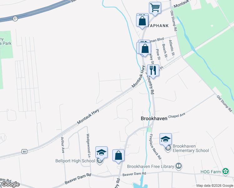 map of restaurants, bars, coffee shops, grocery stores, and more near 2 Orient Avenue in Brookhaven