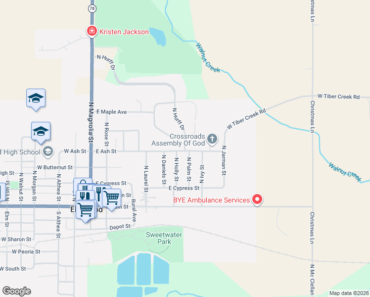 map of restaurants, bars, coffee shops, grocery stores, and more near 511 East Ash Street in Elmwood