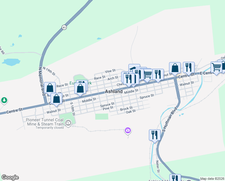 map of restaurants, bars, coffee shops, grocery stores, and more near in Ashland