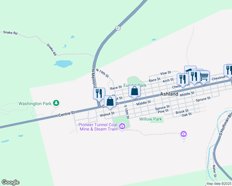 map of restaurants, bars, coffee shops, grocery stores, and more near 1839 Market Street in Ashland