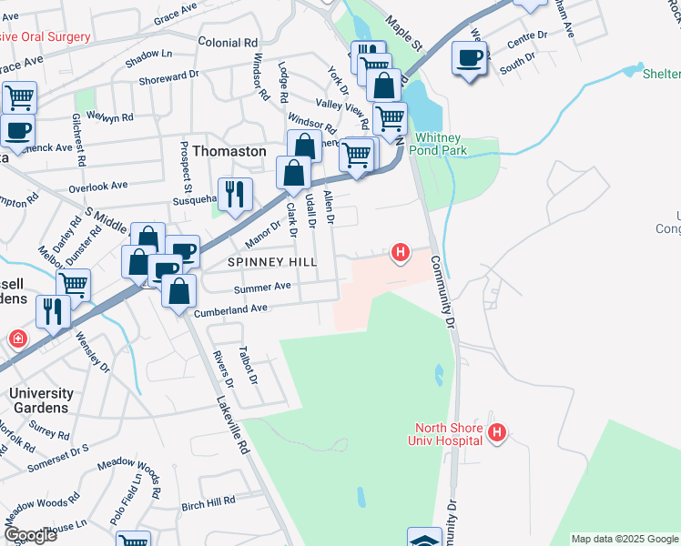 map of restaurants, bars, coffee shops, grocery stores, and more near 114 Allen Drive in Great Neck