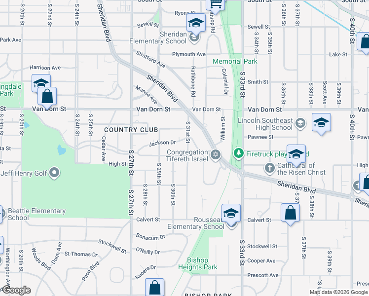 map of restaurants, bars, coffee shops, grocery stores, and more near 3025 South 31st Street in Lincoln