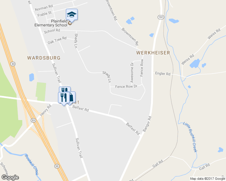 map of restaurants, bars, coffee shops, grocery stores, and more near 201 Fence Row Drive in Nazareth